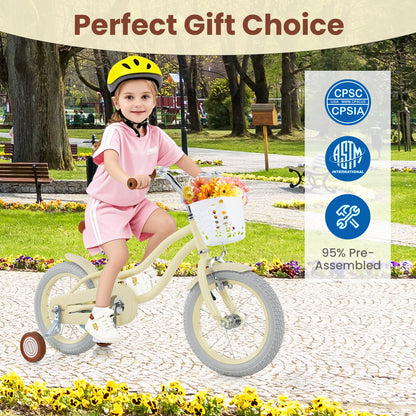 14/16/18 Inch Kids Bike Adjustable with Training Wheels Ages 3-8 Years Olds-16 inches, Beige Kids Bike at Gallery Canada