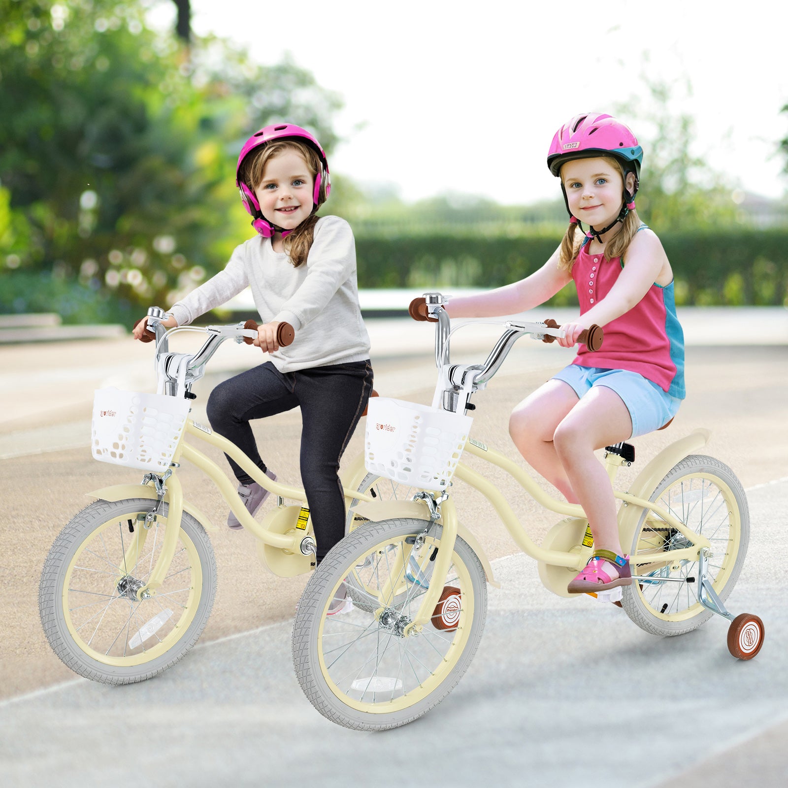 14/16/18 Inch Kids Bike Adjustable with Training Wheels Ages 3-8 Years Olds-18 inches, Beige Kids Bike at Gallery Canada