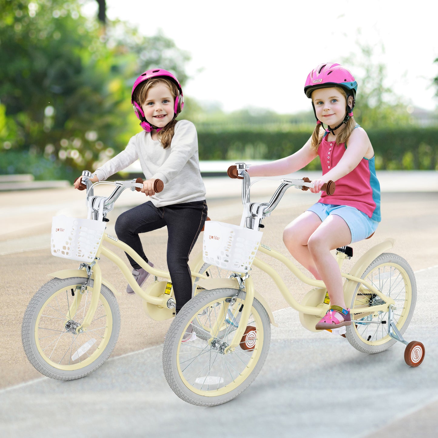 14/16/18 Inch Kids Bike Adjustable with Training Wheels Ages 3-8 Years Olds-18 inches, Beige Kids Bike at Gallery Canada