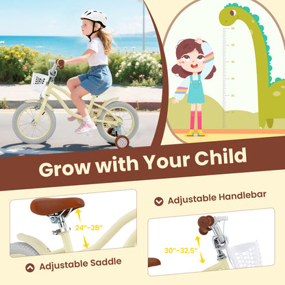 14/16/18 Inch Kids Bike Adjustable with Training Wheels Ages 3-8 Years Olds-18 inches, Beige Kids Bike at Gallery Canada