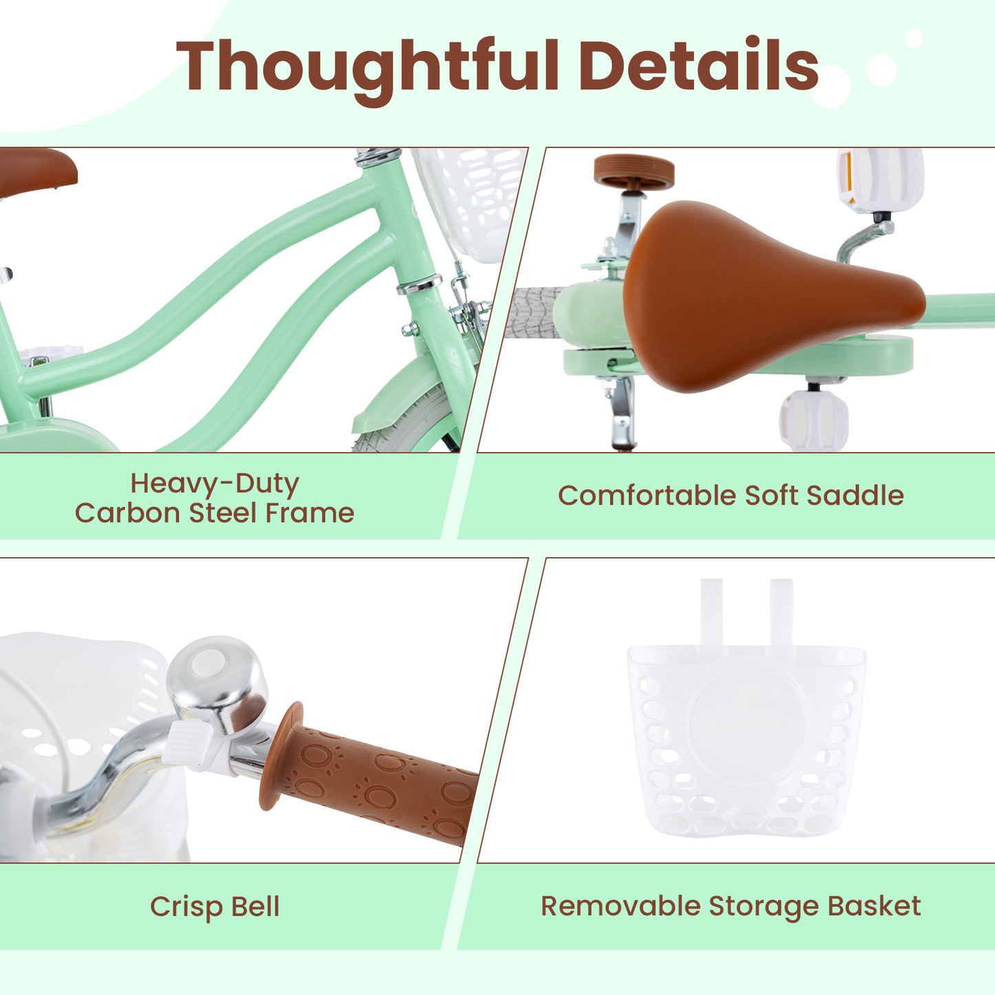 Kids Bike, 18 Inches, Adjustable Seat, Bell, Ages 3-8, Green Kids Bike at Gallery Canada