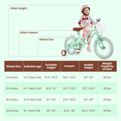 16 Inch Kids Bike with Adjustable Seat and Bell for Kids 3-8 Years Olds-16 inches, Green Kids Bike at Gallery Canada