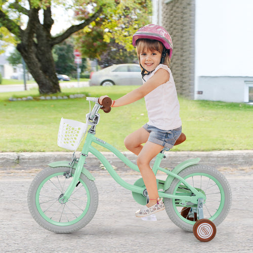 14 Inch Kids Bike, Adjustable Seat, Bell, 3-8 Years, Green