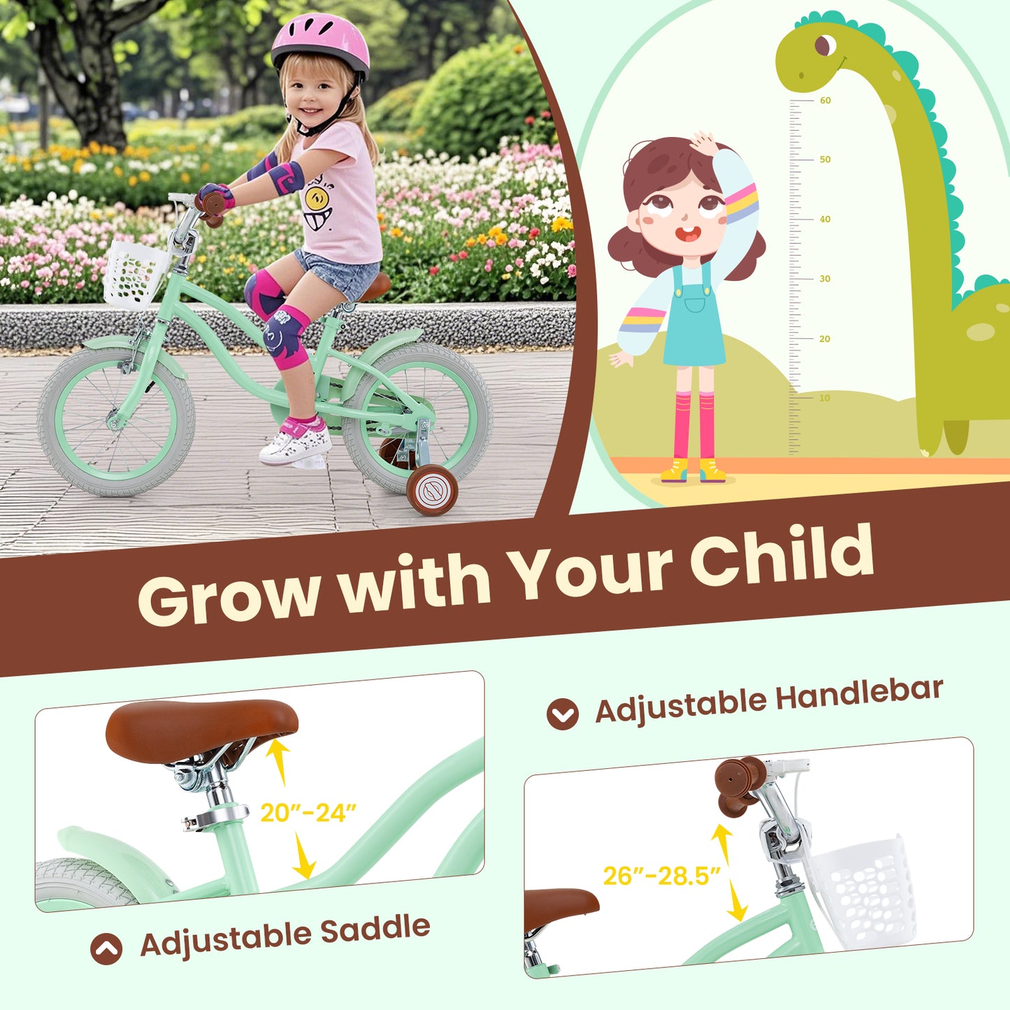 14 Inch Kids Bike with Adjustable Seat and Bell for Kids 3-8 Years Olds-14 inches, Green Kids Bike at Gallery Canada