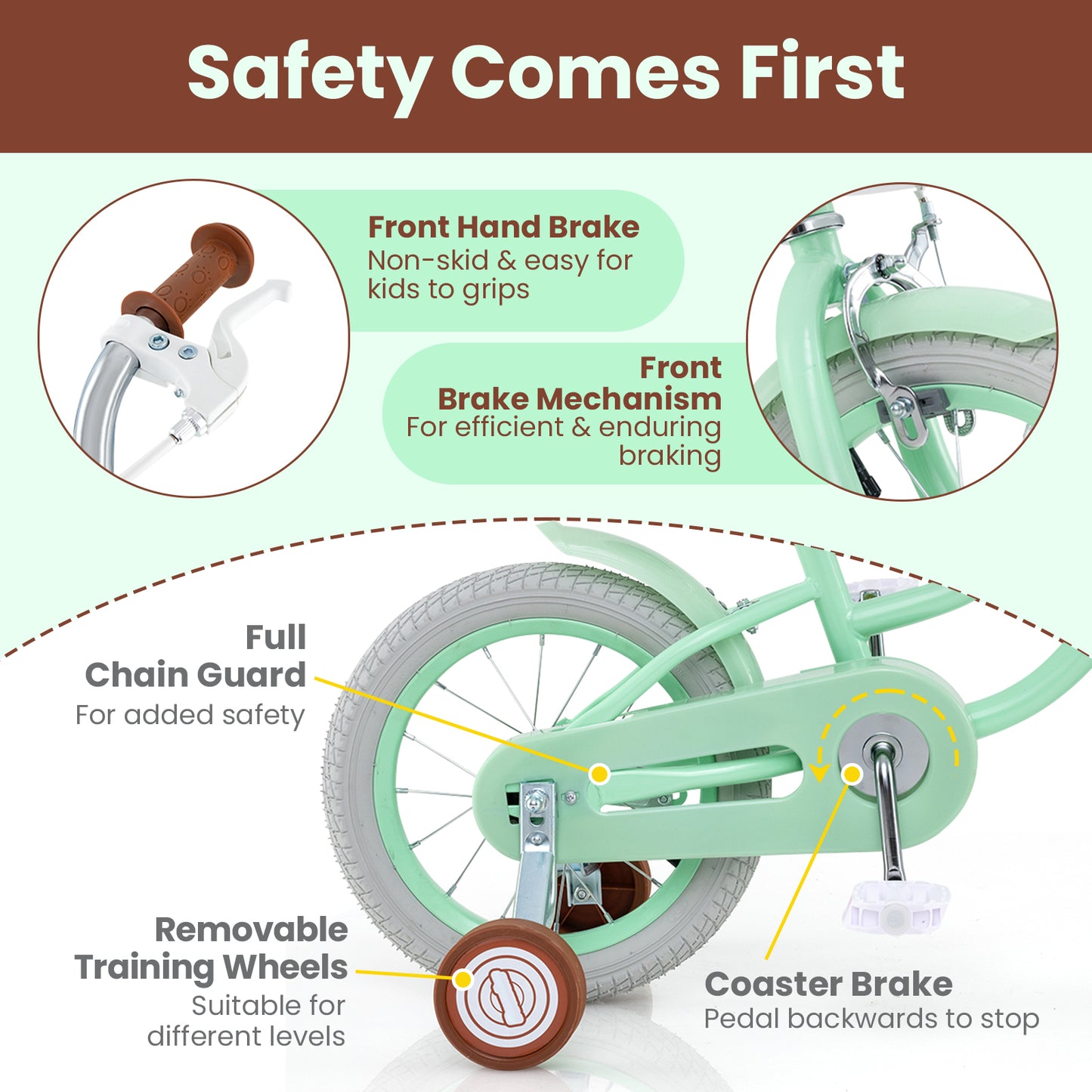 14 Inch Kids Bike with Adjustable Seat and Bell for Kids 3-8 Years Olds-14 inches, Green Kids Bike at Gallery Canada