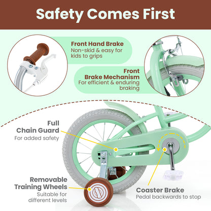 14 Inch Kids Bike with Adjustable Seat and Bell for Kids 3-8 Years Olds-14 inches, Green Kids Bike at Gallery Canada