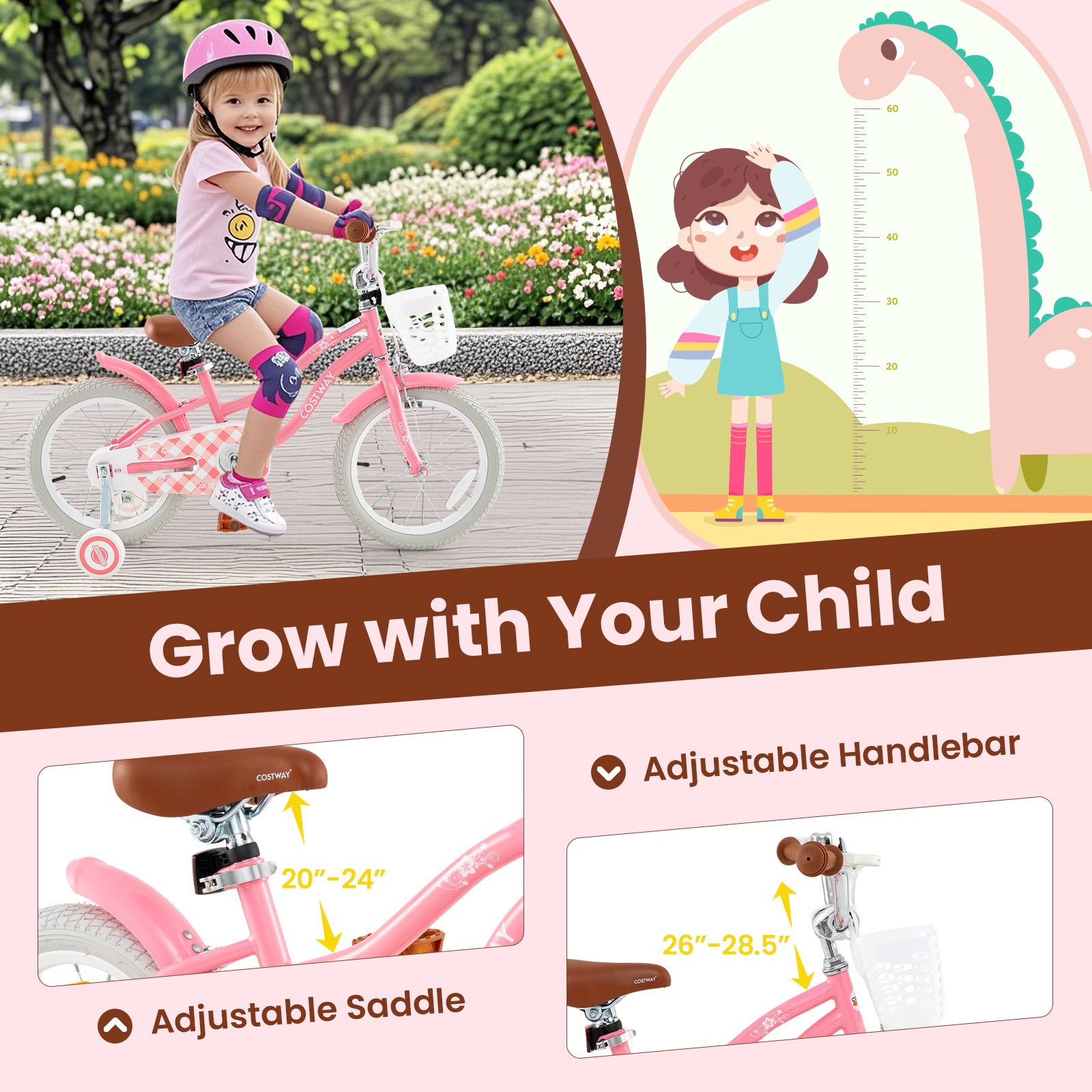 14 Inch Kids Bike with Training Wheels and Basket for Boys Girls 3-5 Years Old-14 inches, Peach Kids Bike at Gallery Canada