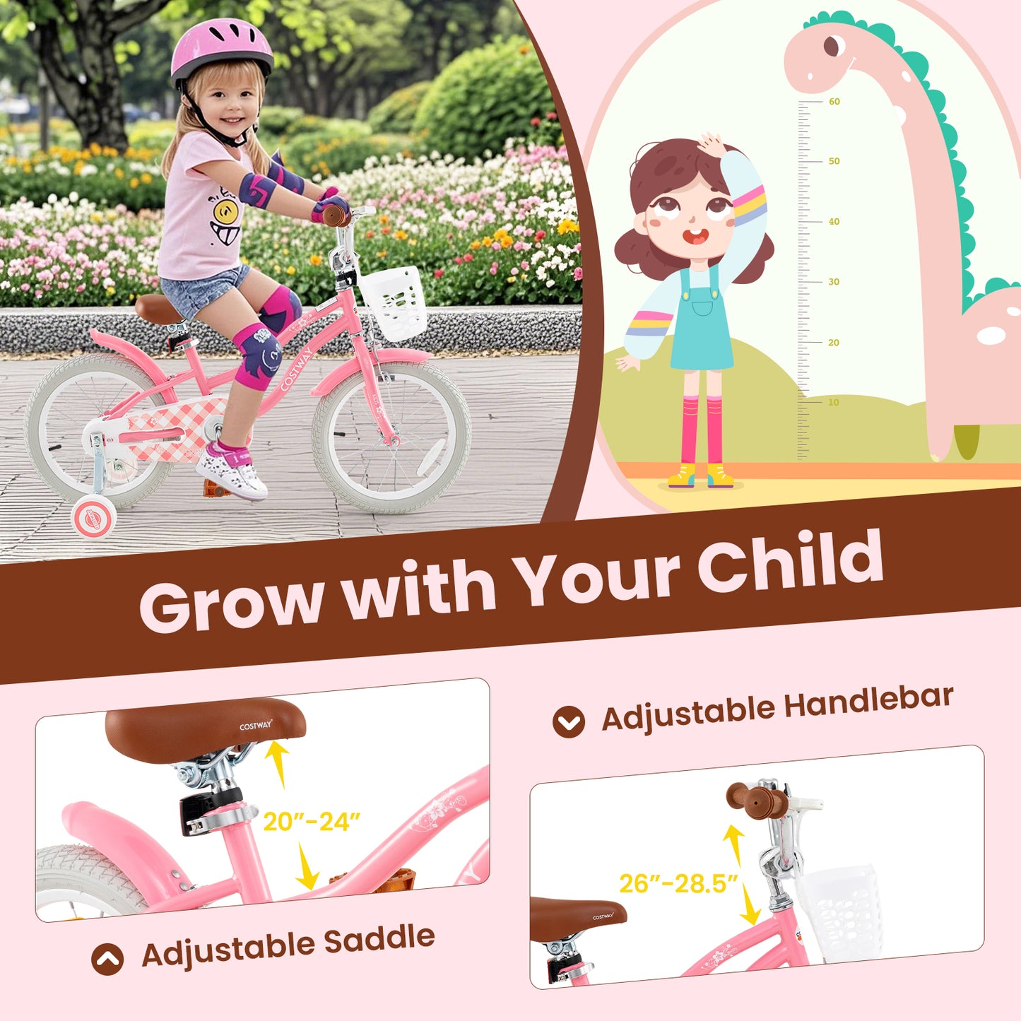 14 Inch Kids Bike with Training Wheels and Basket for Boys Girls 3-5 Years Old-14 inches, Peach Kids Bike at Gallery Canada