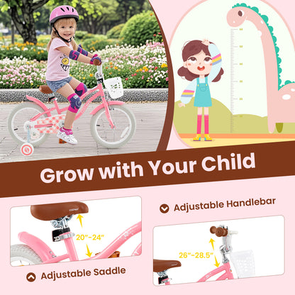 14 Inch Kids Bike with Training Wheels and Basket for Boys Girls 3-5 Years Old-14 inches, Peach Kids Bike at Gallery Canada