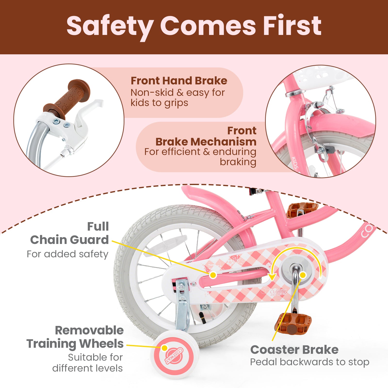 14 Inch Kids Bike with Training Wheels and Basket for Boys Girls 3-5 Years Old-14 inches, Peach Kids Bike at Gallery Canada