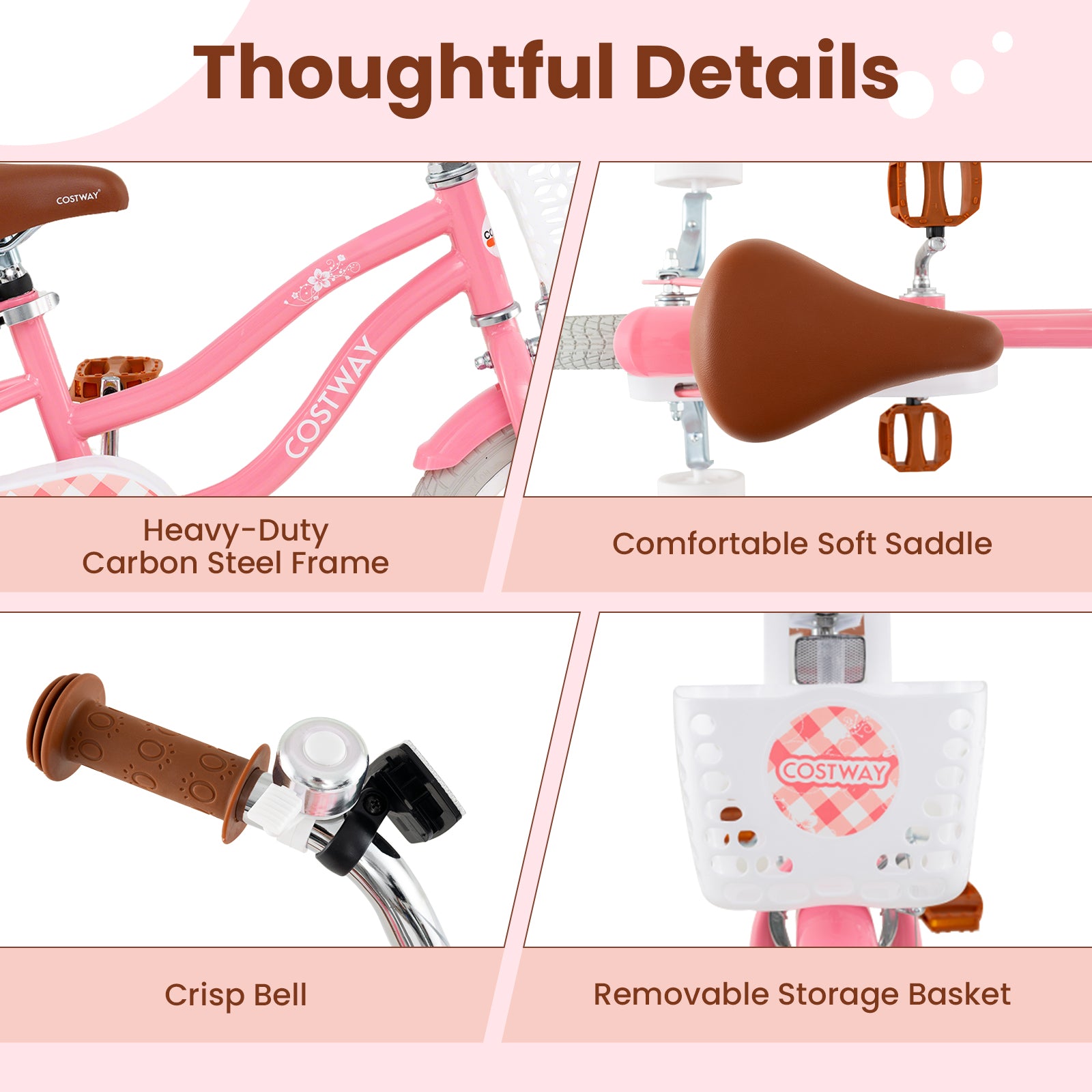 14 Inch Kids Bike with Training Wheels and Basket for Boys Girls 3-5 Years Old-14 inches, Peach Kids Bike at Gallery Canada