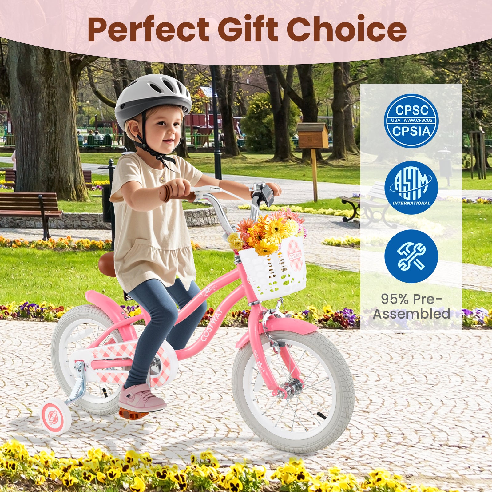 14 Inch Kids Bike with Training Wheels and Basket for Boys Girls 3-5 Years Old-14 inches, Peach Kids Bike at Gallery Canada