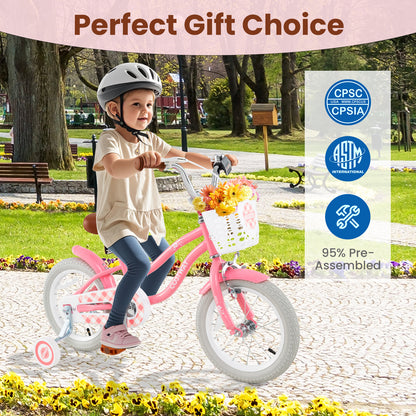 14 Inch Kids Bike with Training Wheels and Basket for Boys Girls 3-5 Years Old-14 inches, Peach Kids Bike at Gallery Canada