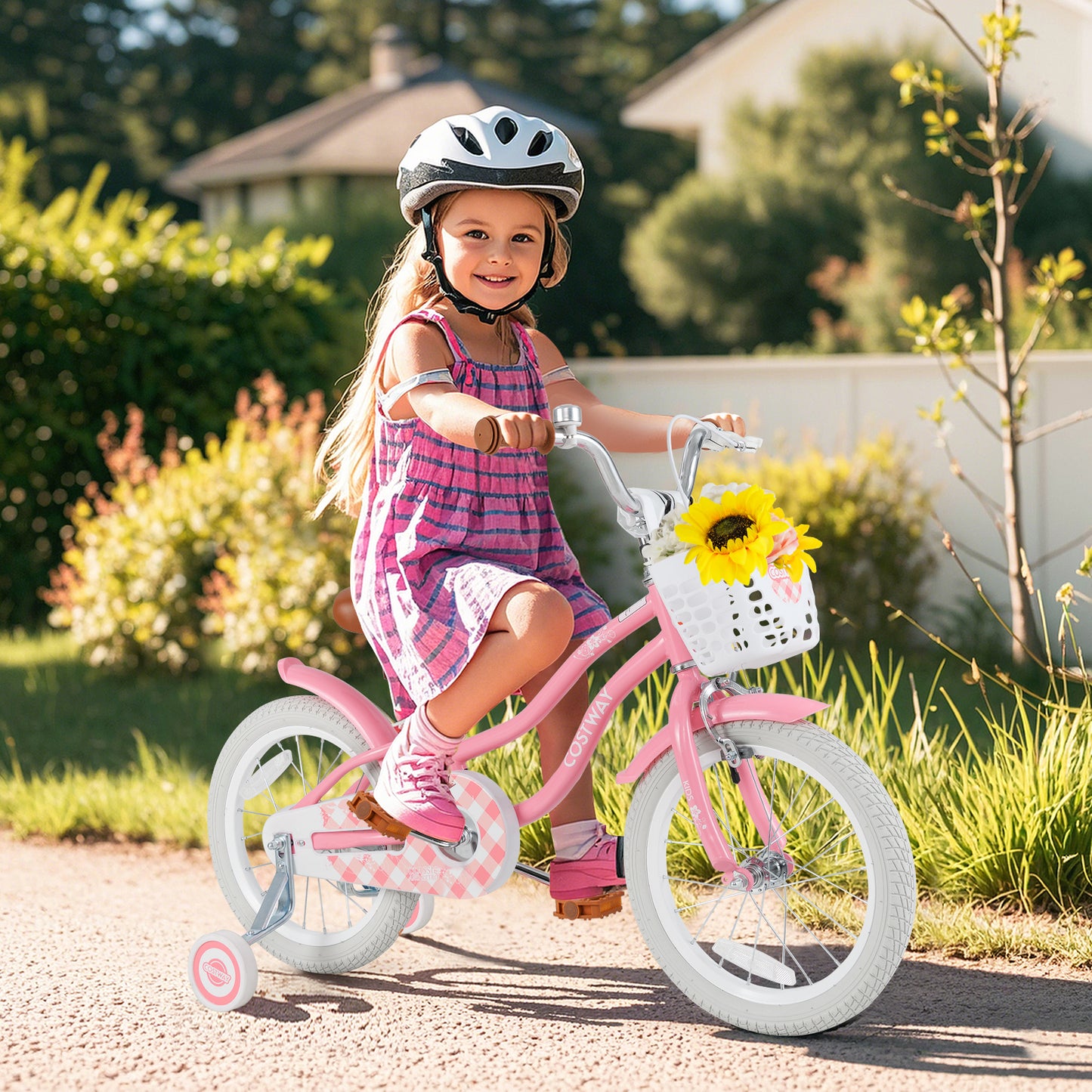 16 Inch Kids Bike with Training Wheels and Basket for Boys Girls 4-7 Years Old-16 inches, Peach Kids Bike at Gallery Canada
