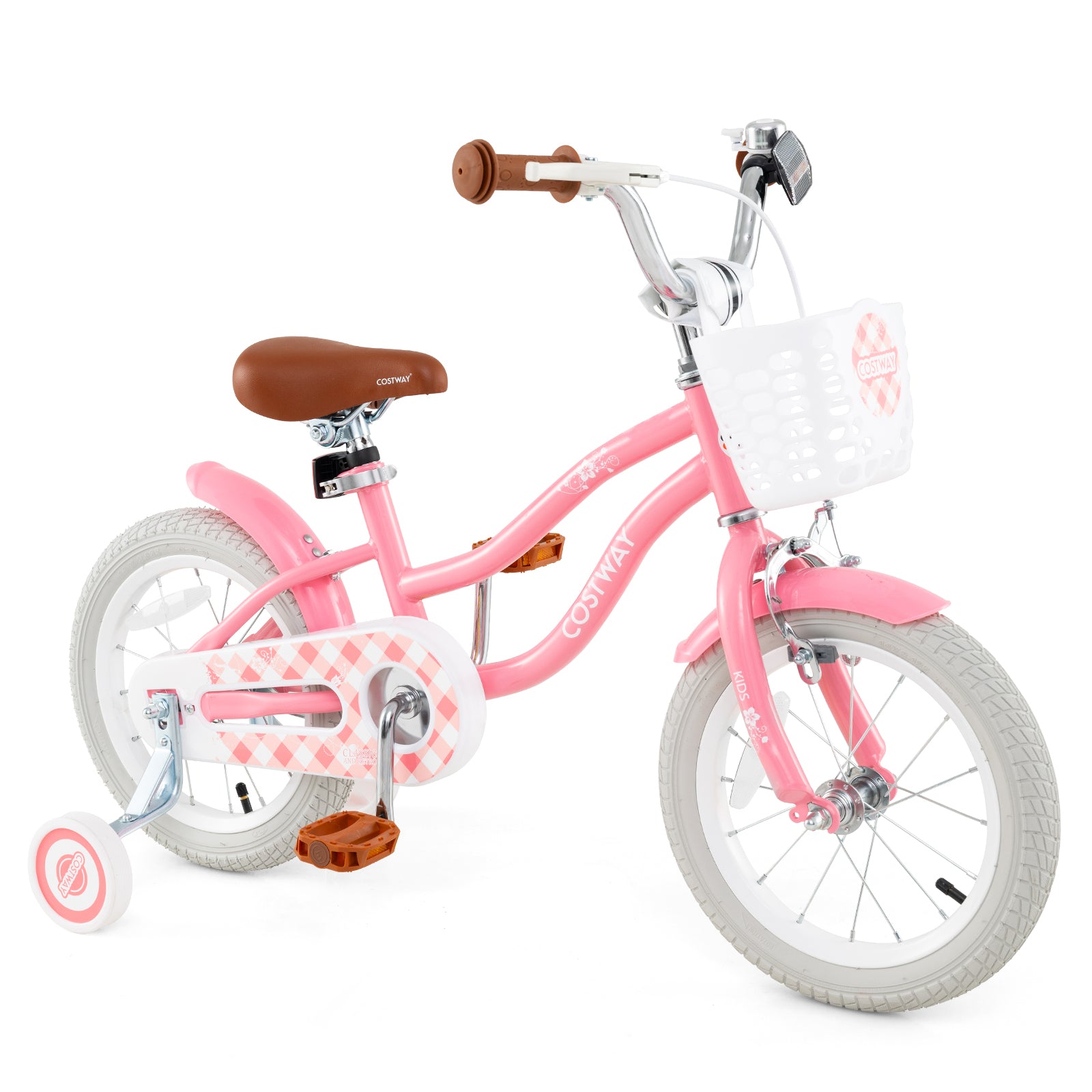 16 Inch Kids Bike with Training Wheels and Basket for Boys Girls 4-7 Years Old-16 inches, Peach Kids Bike Peach - 16 Inches at Gallery Canada