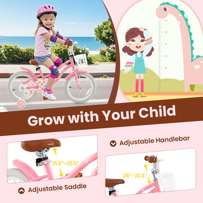 16 Inch Kids Bike with Training Wheels and Basket for Boys Girls 4-7 Years Old-16 inches, Peach Kids Bike at Gallery Canada