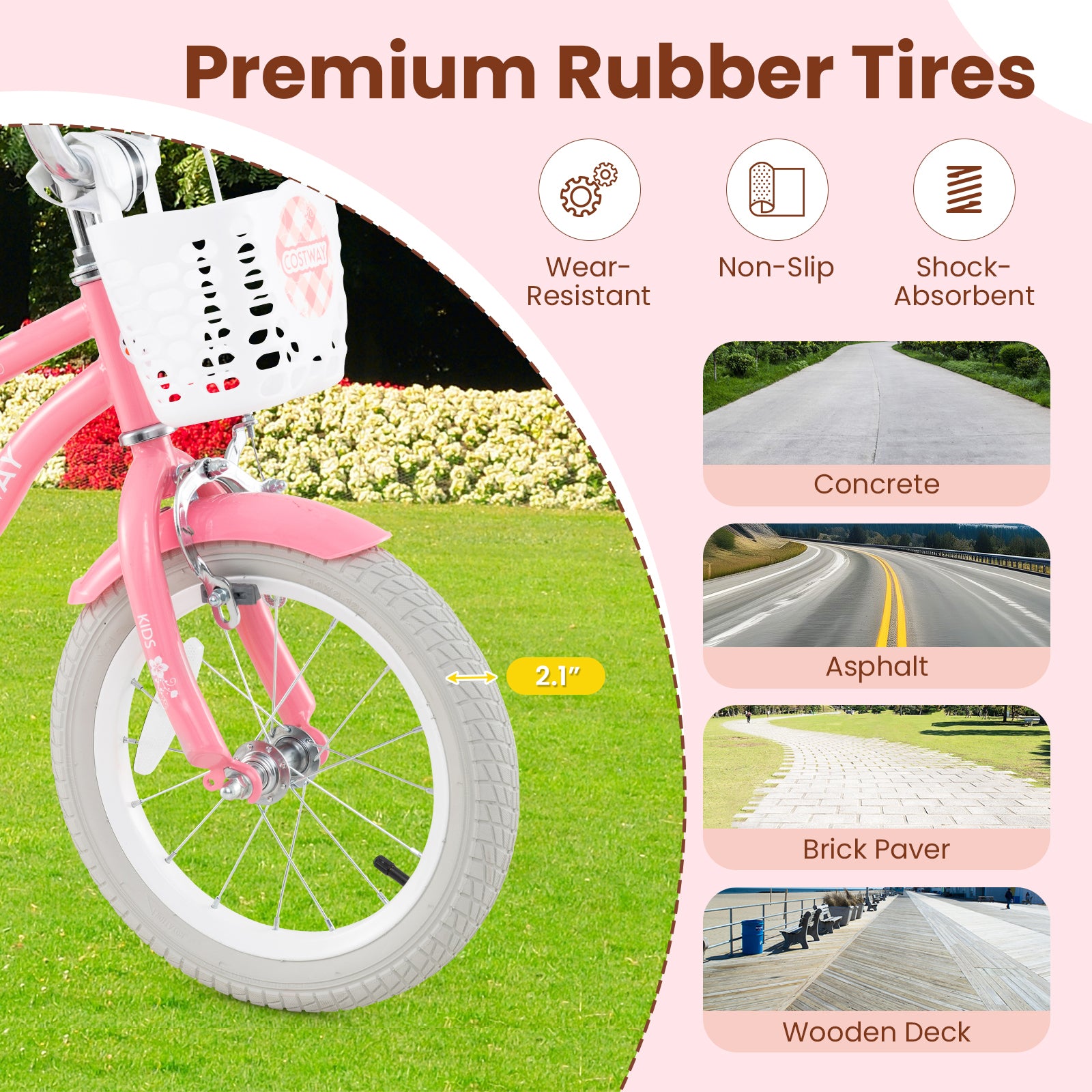 16 Inch Kids Bike with Training Wheels and Basket for Boys Girls 4-7 Years Old-16 inches, Peach Kids Bike at Gallery Canada