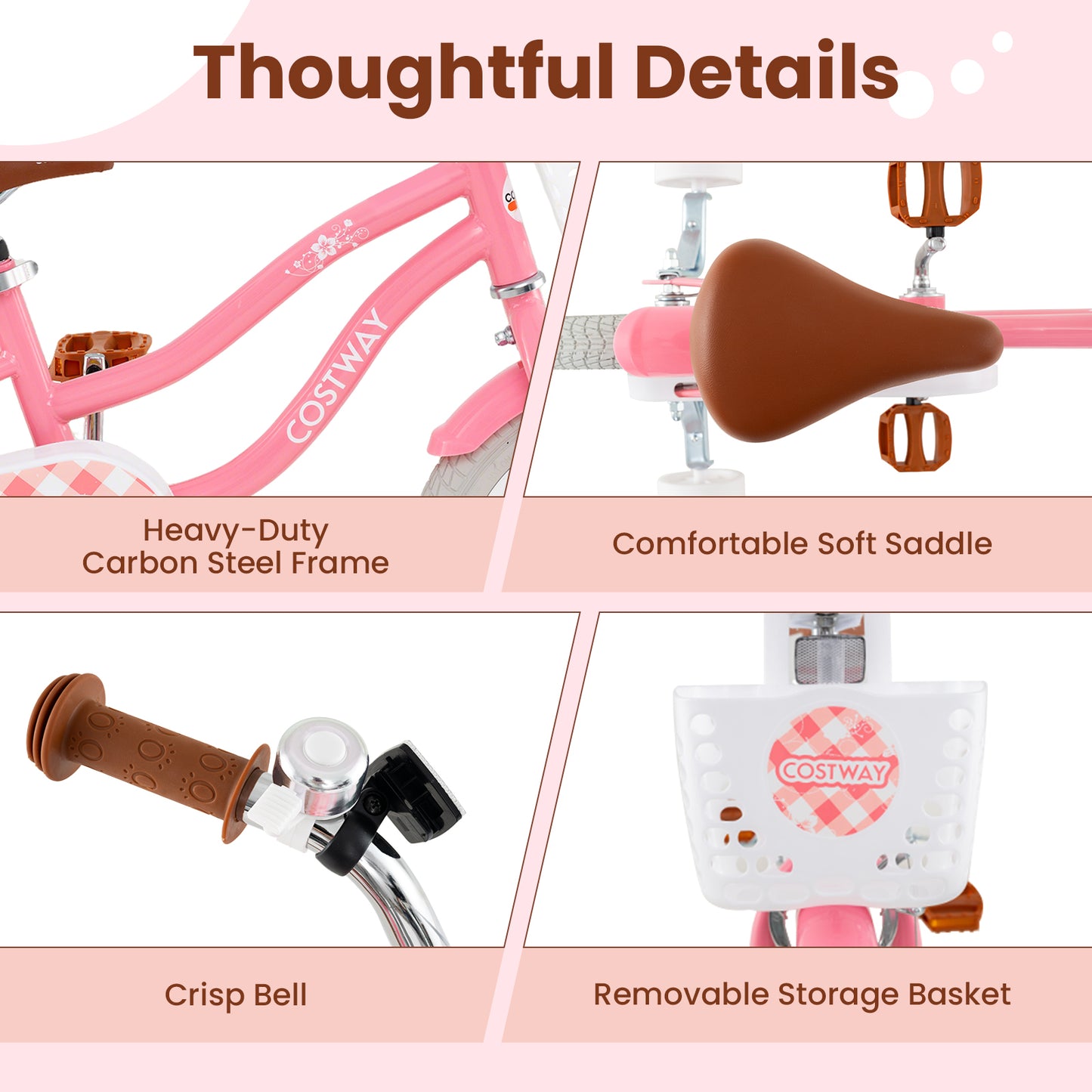 16 Inch Kids Bike with Training Wheels and Basket for Boys Girls 4-7 Years Old-16 inches, Peach Kids Bike at Gallery Canada