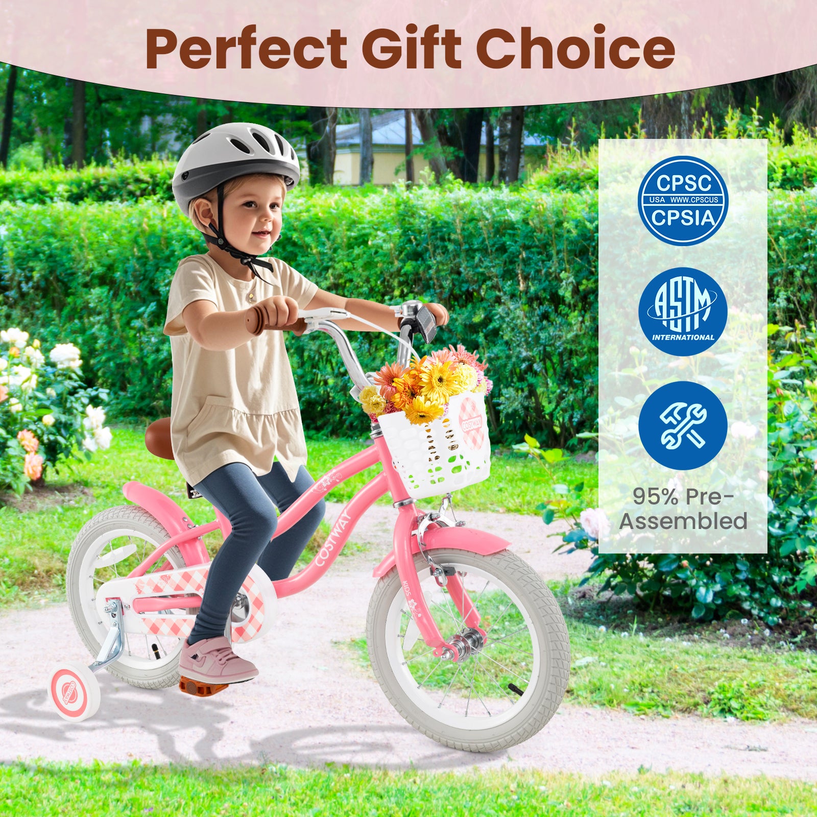 16 Inch Kids Bike with Training Wheels and Basket for Boys Girls 4-7 Years Old-16 inches, Peach Kids Bike at Gallery Canada