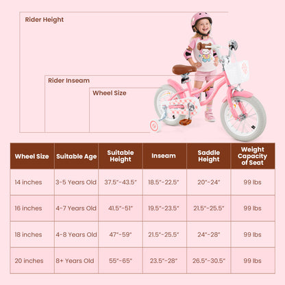 16 Inch Kids Bike with Training Wheels and Basket for Boys Girls 4-7 Years Old-16 inches, Peach Kids Bike at Gallery Canada