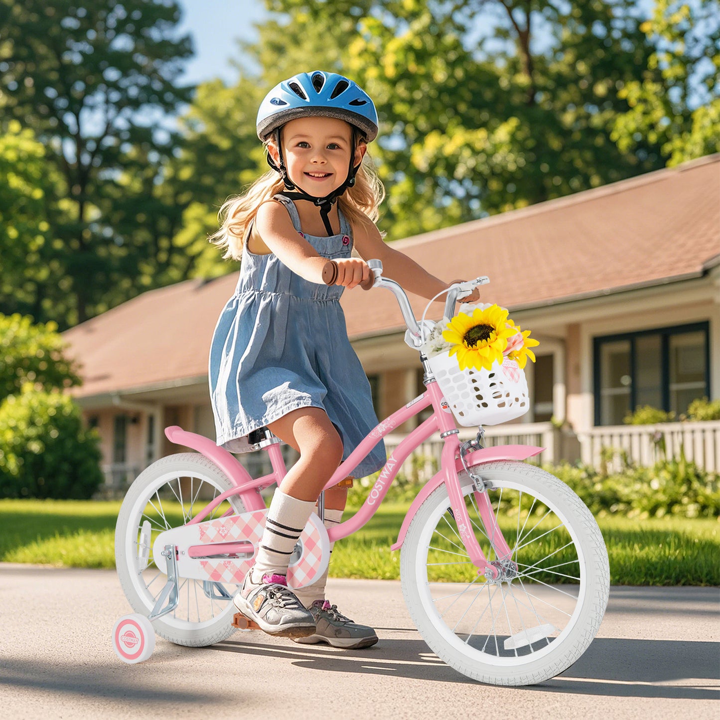 18 Inch Kids Bike with Training Wheels and Basket for Boys Girls 4-8 Years Old-18 inches, Peach Kids Bike at Gallery Canada