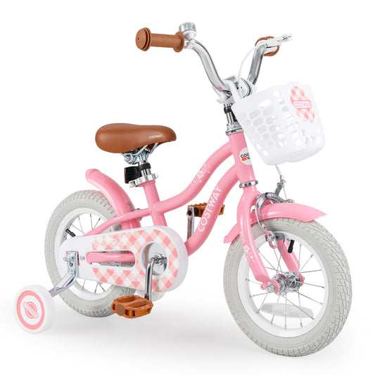 18 Inch Kids Bike With Training Wheels, Basket, Peach Kids Bike Peach at Gallery Canada
