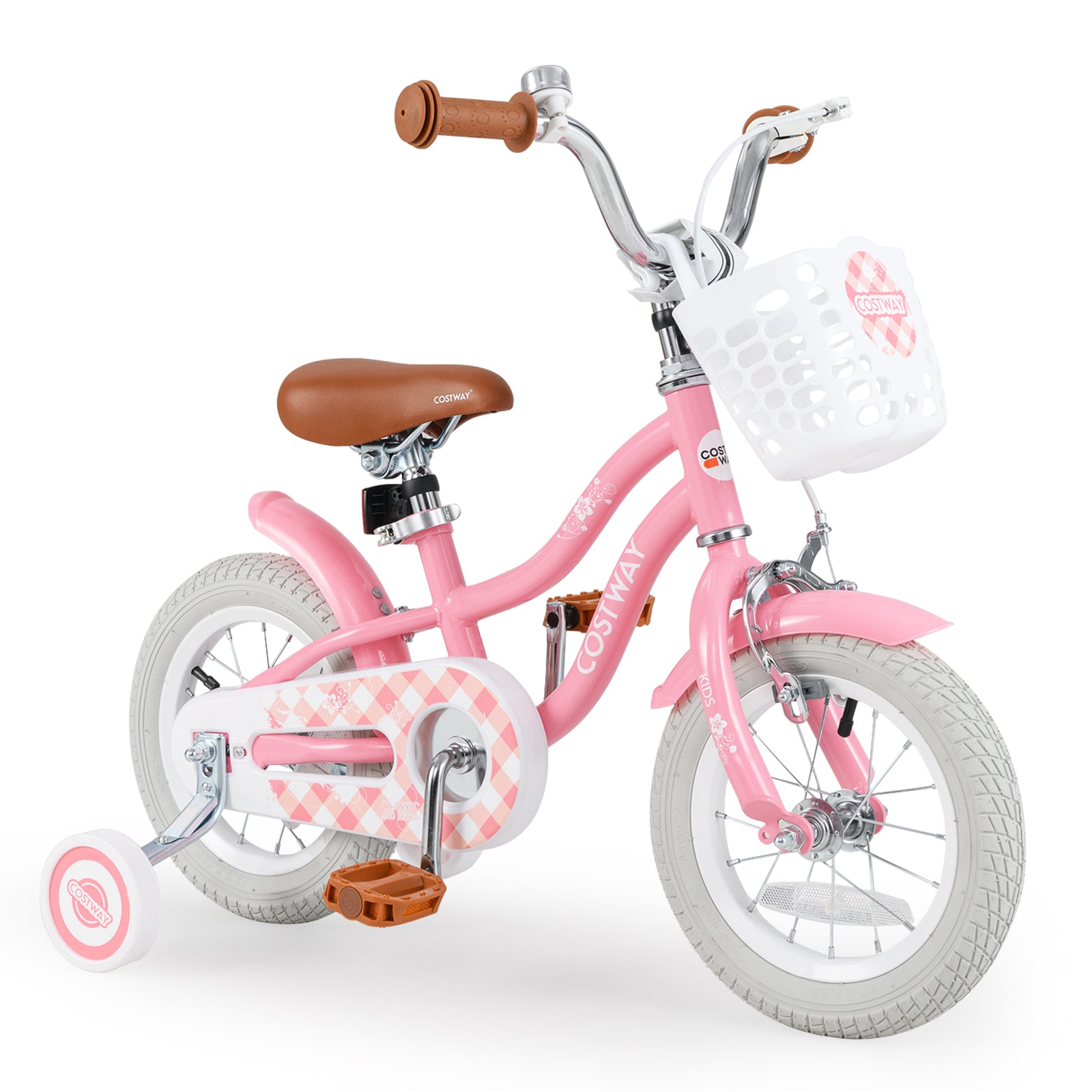 18 Inch Kids Bike With Training Wheels, Basket, Peach Kids Bike Peach at Gallery Canada