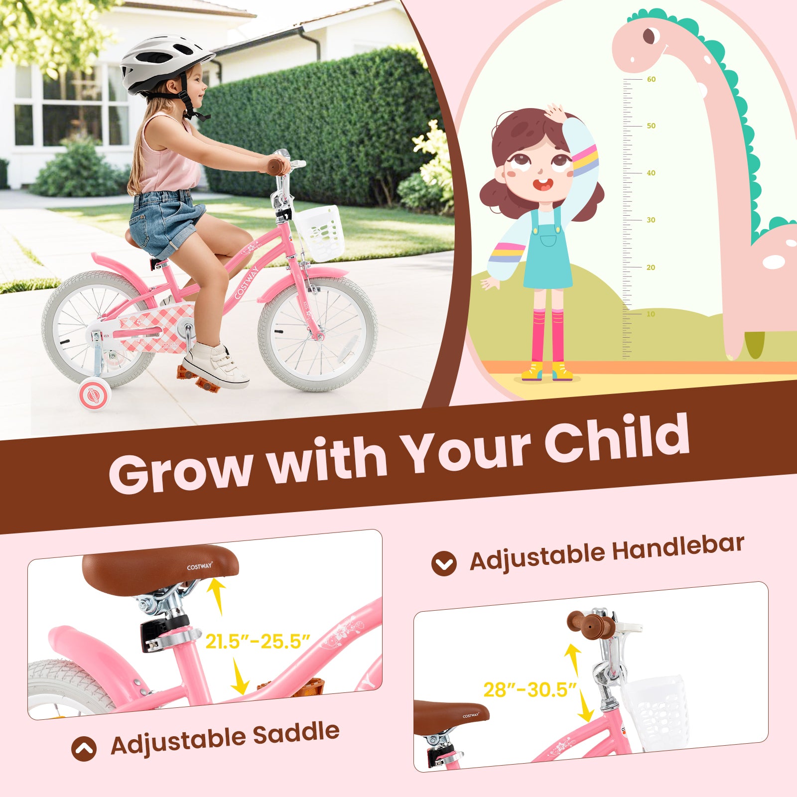 18 Inch Kids Bike with Training Wheels and Basket for Boys Girls 4-8 Years Old-18 inches, Peach Kids Bike at Gallery Canada