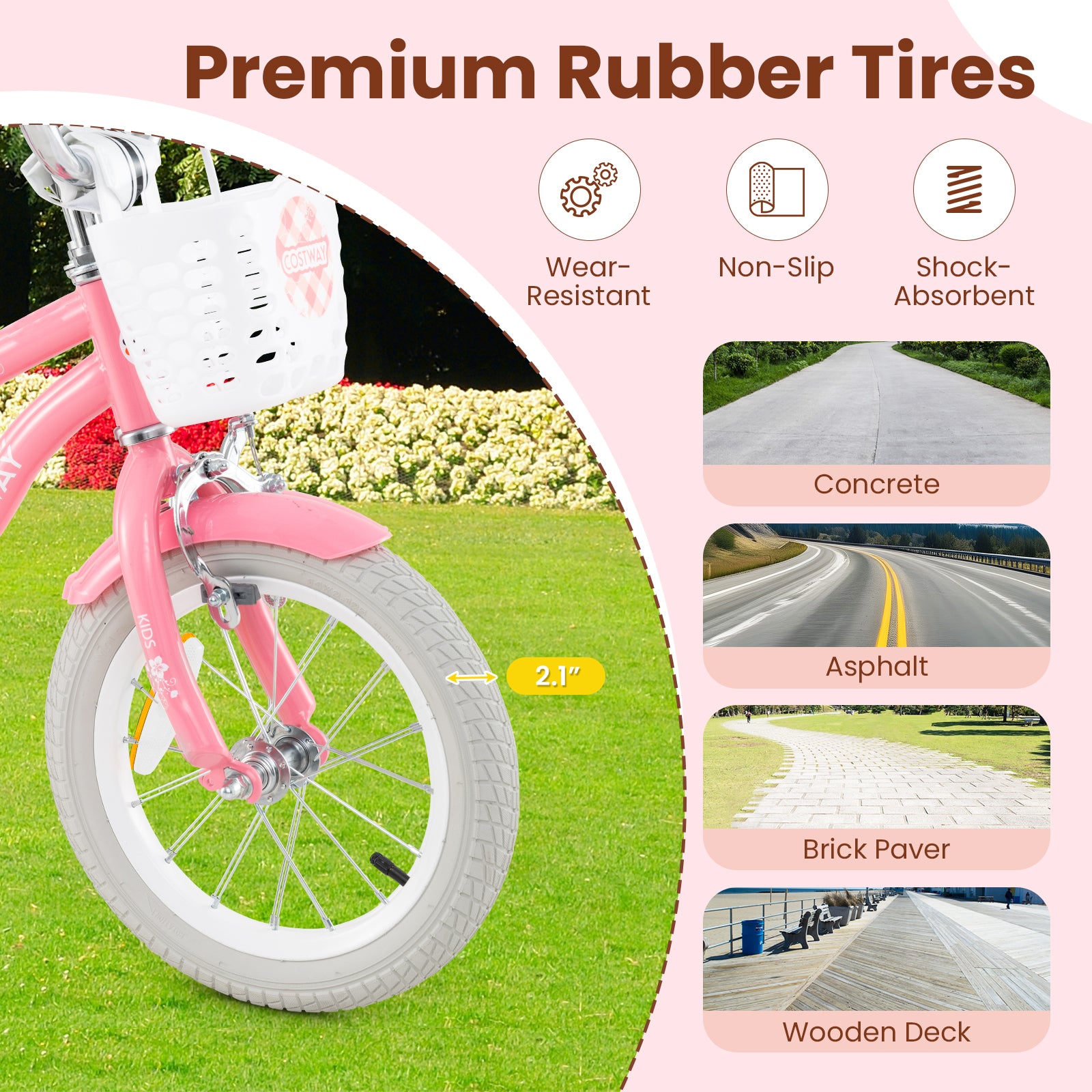 18 Inch Kids Bike with Training Wheels and Basket for Boys Girls 4-8 Years Old-18 inches, Peach Kids Bike at Gallery Canada