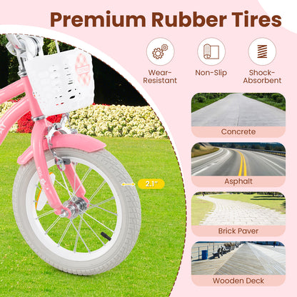 18 Inch Kids Bike with Training Wheels and Basket for Boys Girls 4-8 Years Old-18 inches, Peach Kids Bike at Gallery Canada