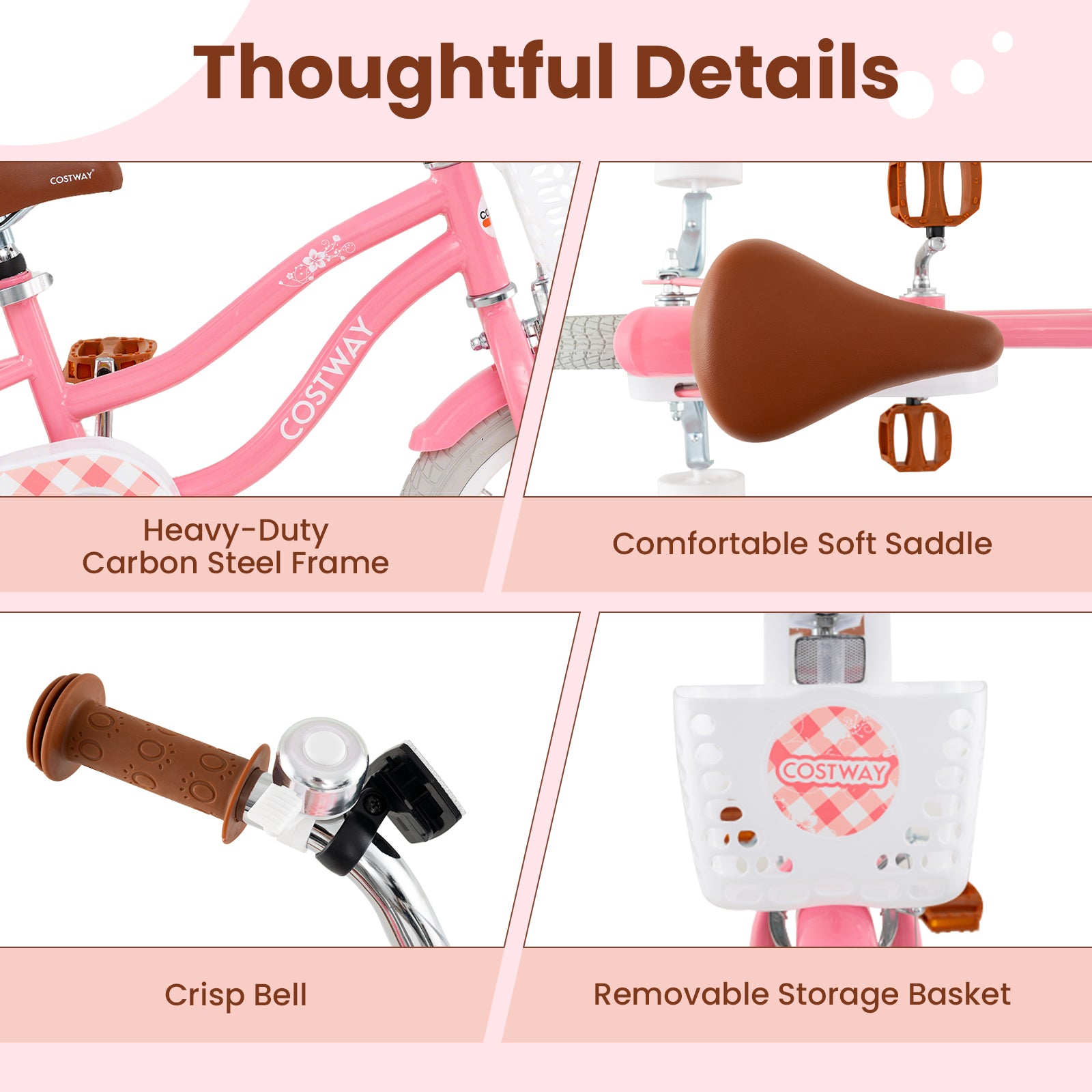 18 Inch Kids Bike with Training Wheels and Basket for Boys Girls 4-8 Years Old-18 inches, Peach Kids Bike at Gallery Canada