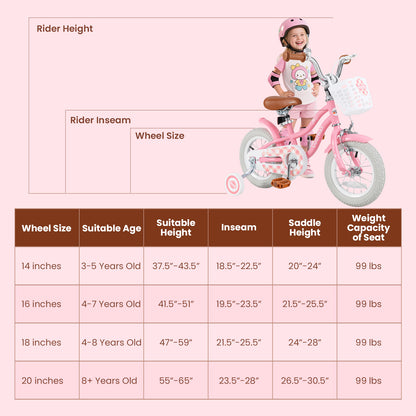 18 Inch Kids Bike with Training Wheels and Basket for Boys Girls 4-8 Years Old-18 inches, Peach Kids Bike at Gallery Canada