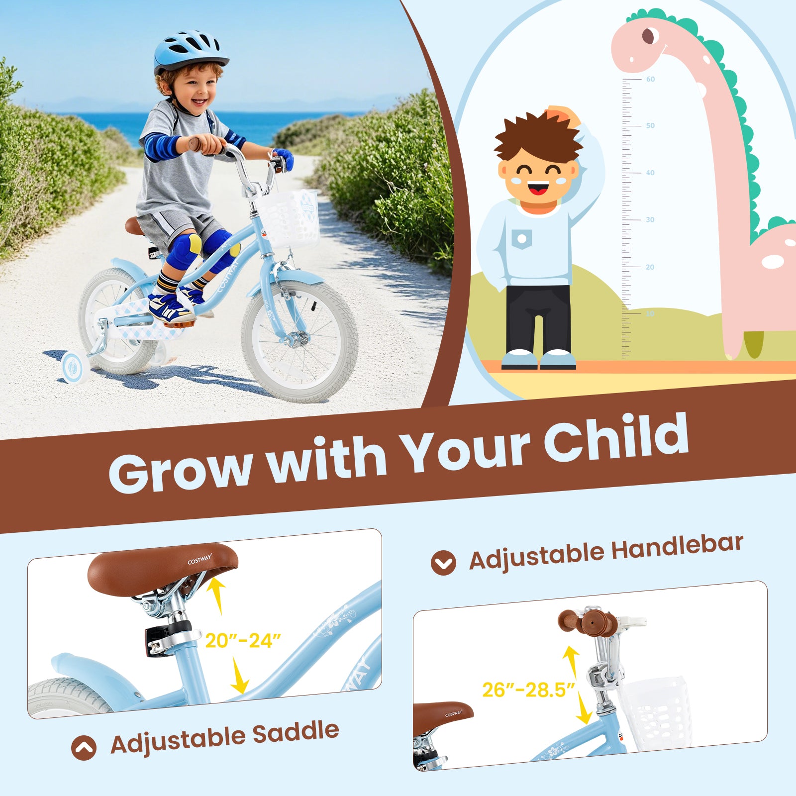 14 Inch Kids Bike with Adjustable Handlebar and Seat for 3-5 Year Old, Light Blue Kids Bike at Gallery Canada