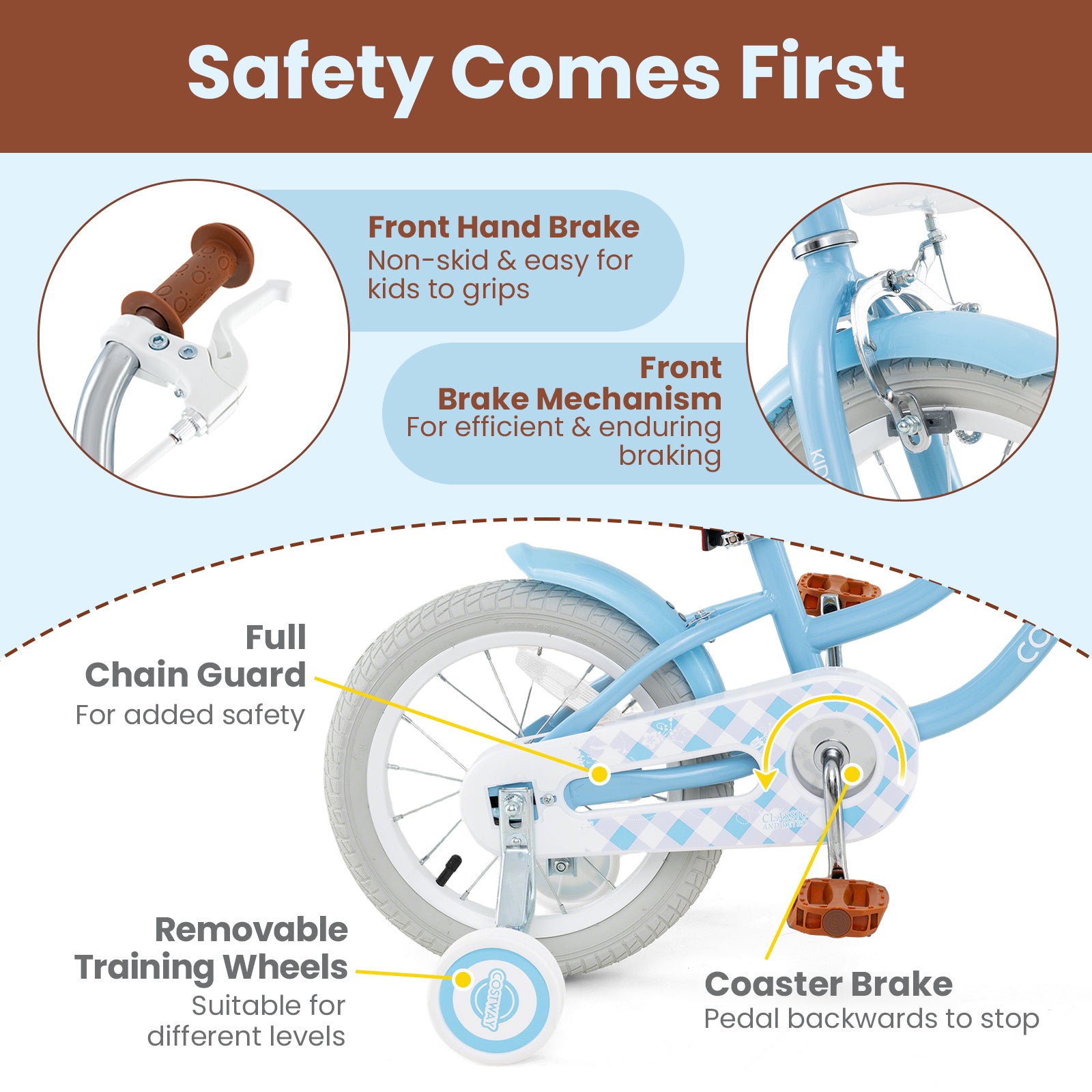 14 Inch Kids Bike with Adjustable Handlebar and Seat for 3-5 Year Old, Light Blue Kids Bike at Gallery Canada