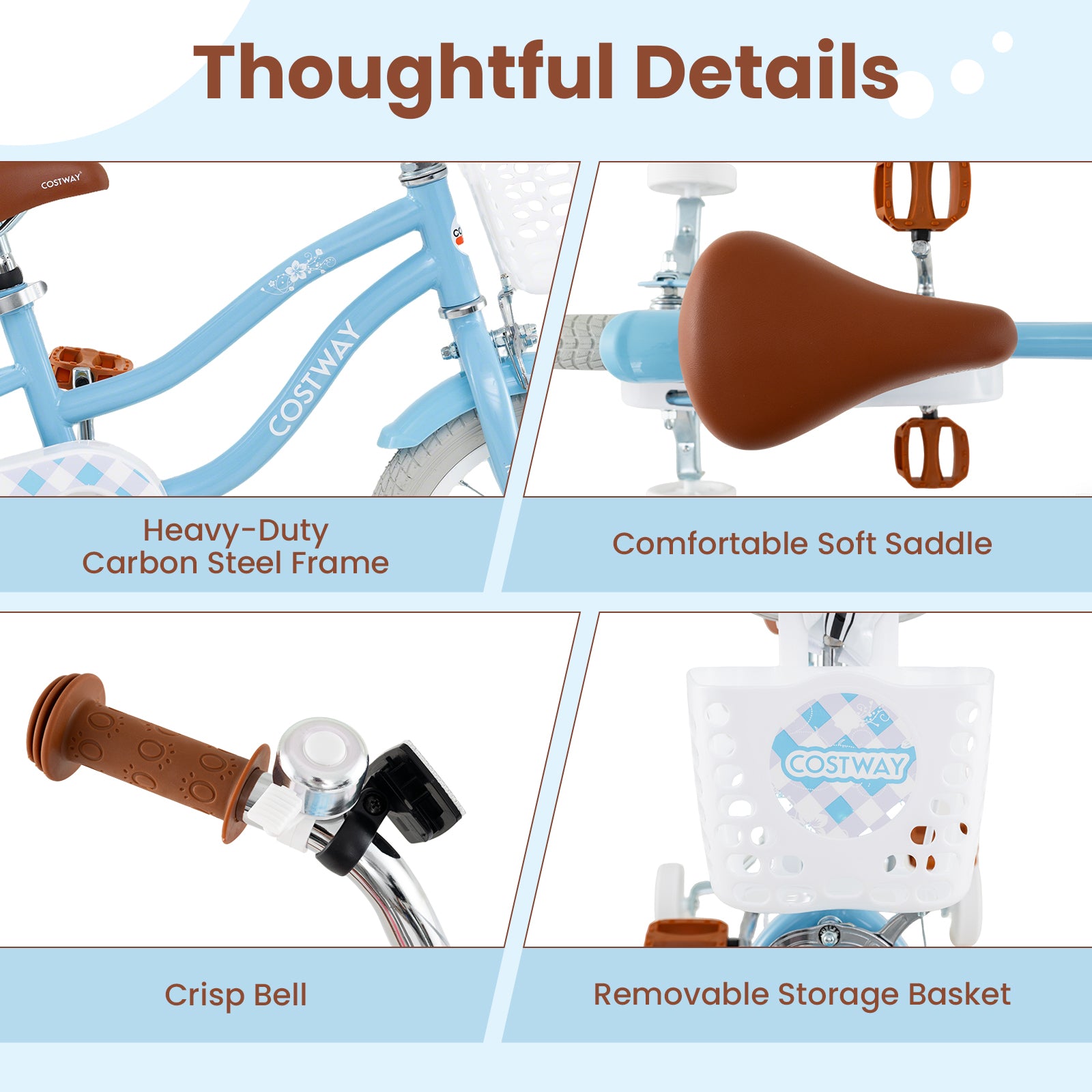 14 Inch Kids Bike with Adjustable Handlebar and Seat for 3-5 Year Old, Light Blue Kids Bike at Gallery Canada