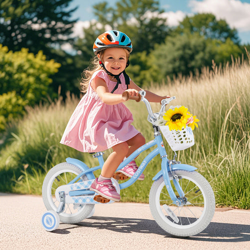 14 Inch Kids Bike with Adjustable Handlebar and Seat for 3-5 Year Old, Light Blue