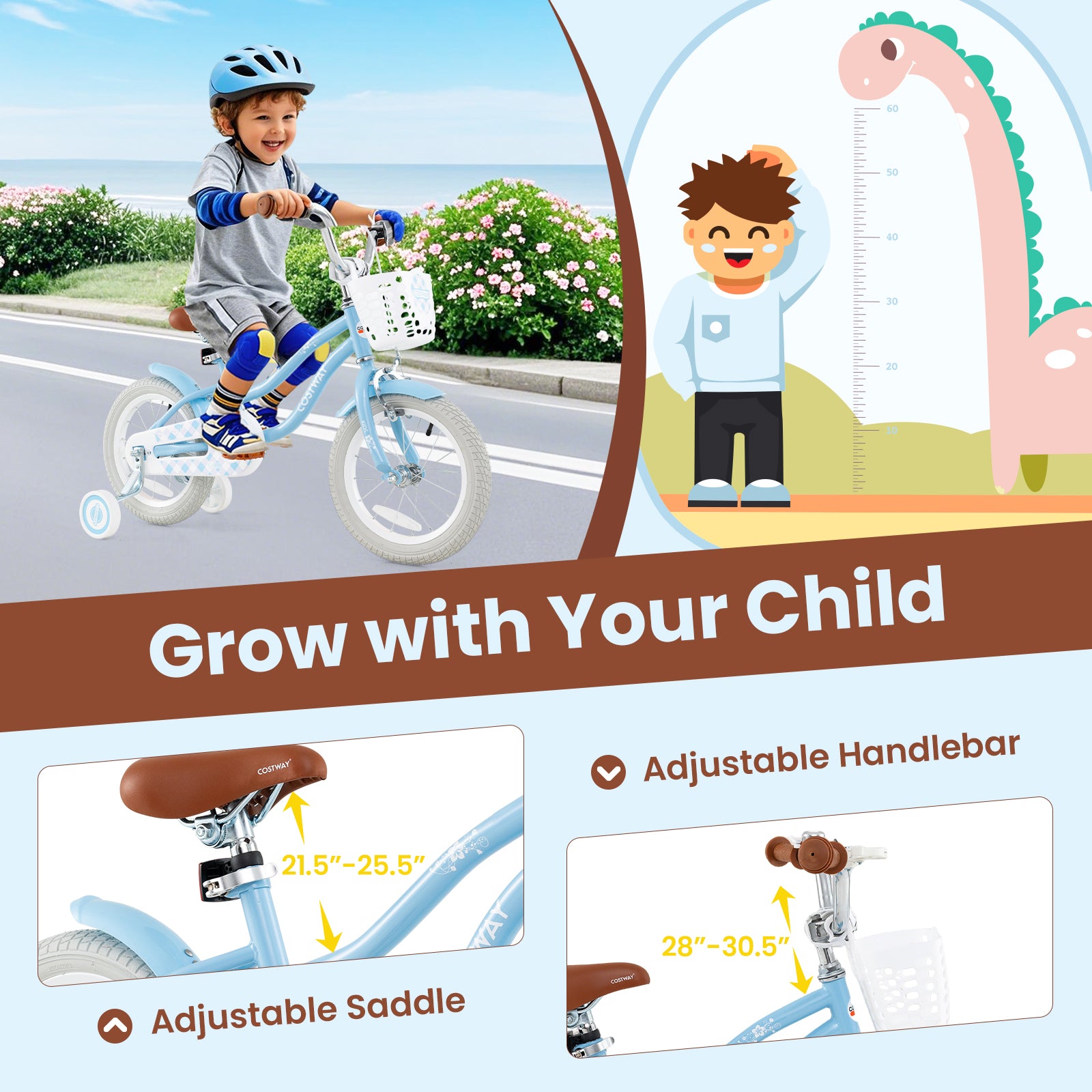 16 Inch Kids Bike with Adjustable Handlebar and Seat for 4-7 Year Old, Light Blue Kids Bike at Gallery Canada