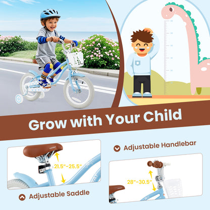 16 Inch Kids Bike with Adjustable Handlebar and Seat for 4-7 Year Old, Light Blue Kids Bike at Gallery Canada