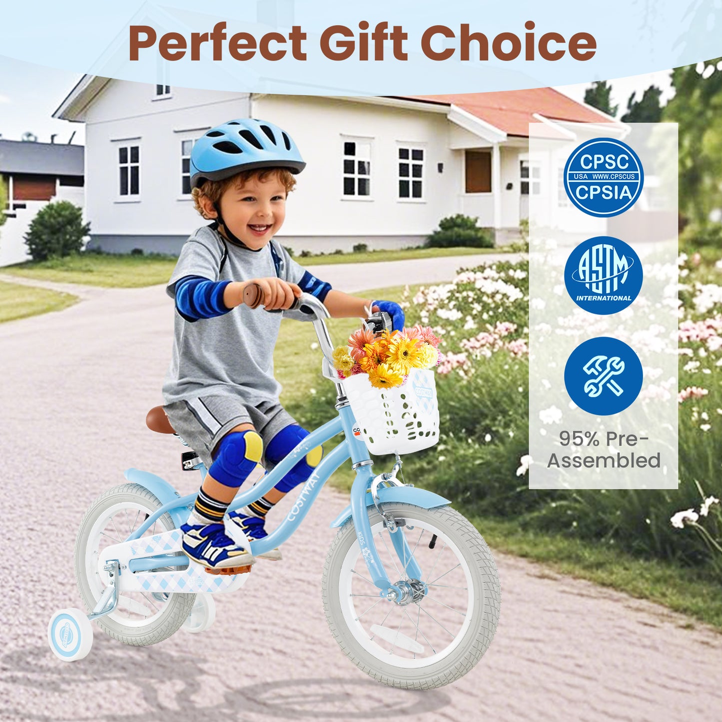 16 Inch Kids Bike with Adjustable Handlebar and Seat for 4-7 Year Old, Light Blue Kids Bike at Gallery Canada
