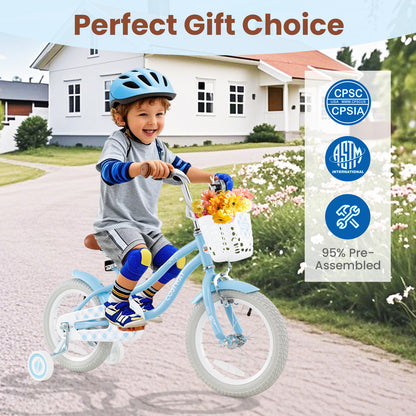 16 Inch Kids Bike with Adjustable Handlebar and Seat for 4-7 Year Old, Light Blue Kids Bike at Gallery Canada