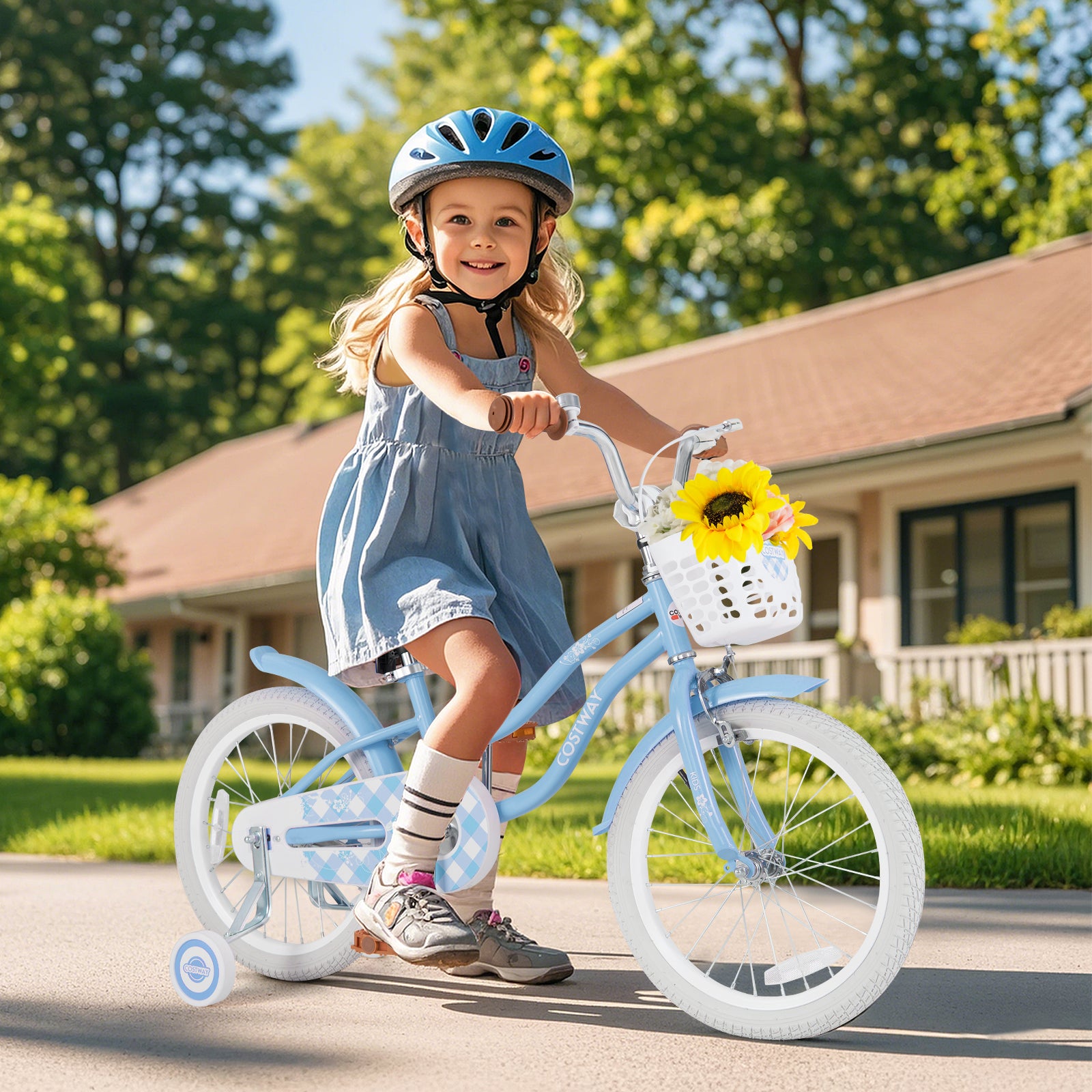 18 Inch Kids Bike with Adjustable Handlebar and Seat for 4-8 Year Old, Light Blue Kids Bike at Gallery Canada