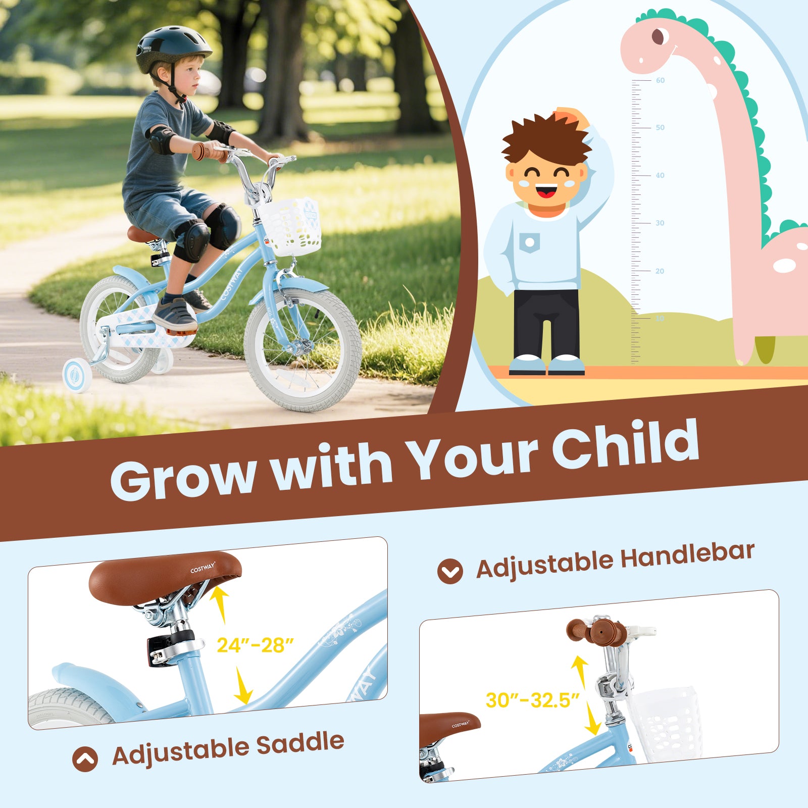 18 Inch Kids Bike with Adjustable Handlebar and Seat for 4-8 Year Old, Light Blue Kids Bike at Gallery Canada