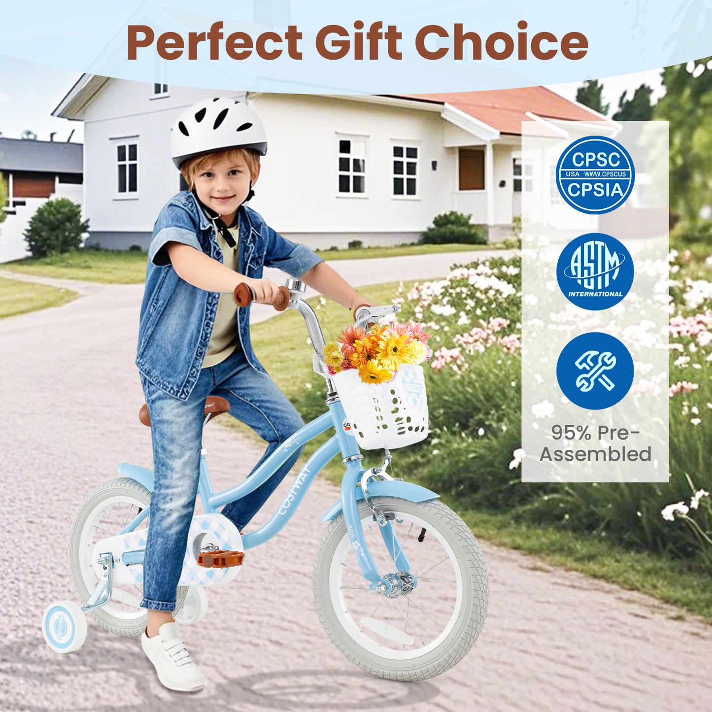 18 Inch Kids Bike with Adjustable Handlebar and Seat for 4-8 Year Old, Light Blue Kids Bike at Gallery Canada