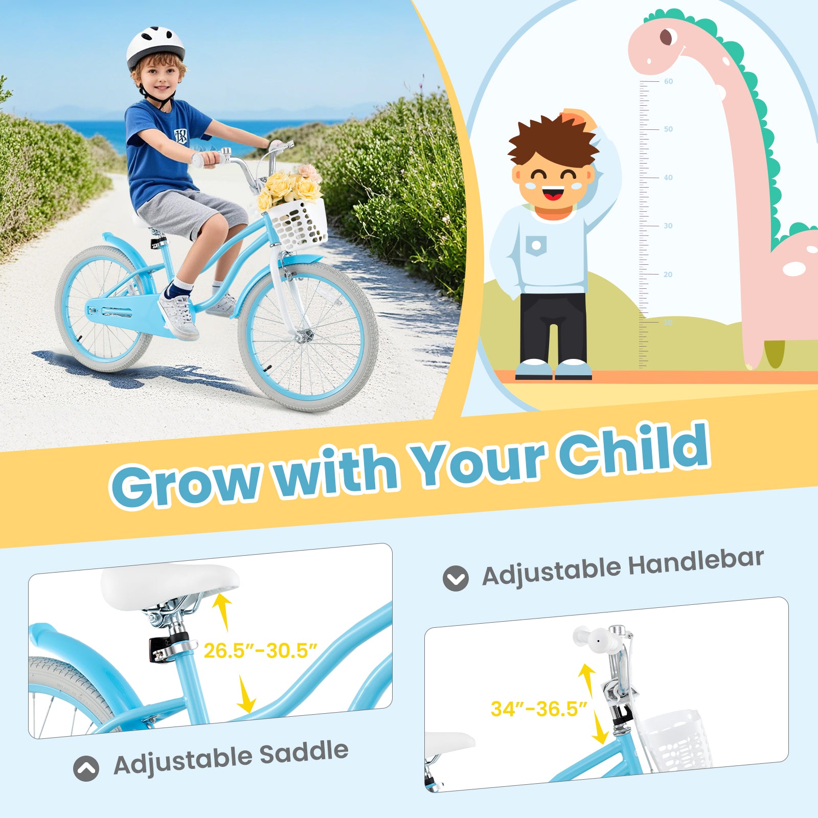 20 Inch Kids Bike with Dual Brakes and Adjustable Seat, Blue Kids Bike at Gallery Canada