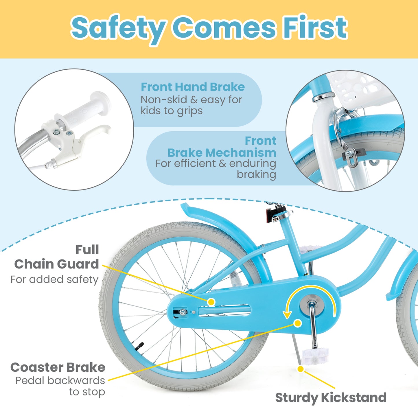 20 Inch Kids Bike with Dual Brakes and Adjustable Seat, Blue Kids Bike at Gallery Canada