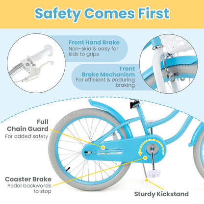 20 Inch Kids Bike with Dual Brakes and Adjustable Seat, Blue Kids Bike at Gallery Canada