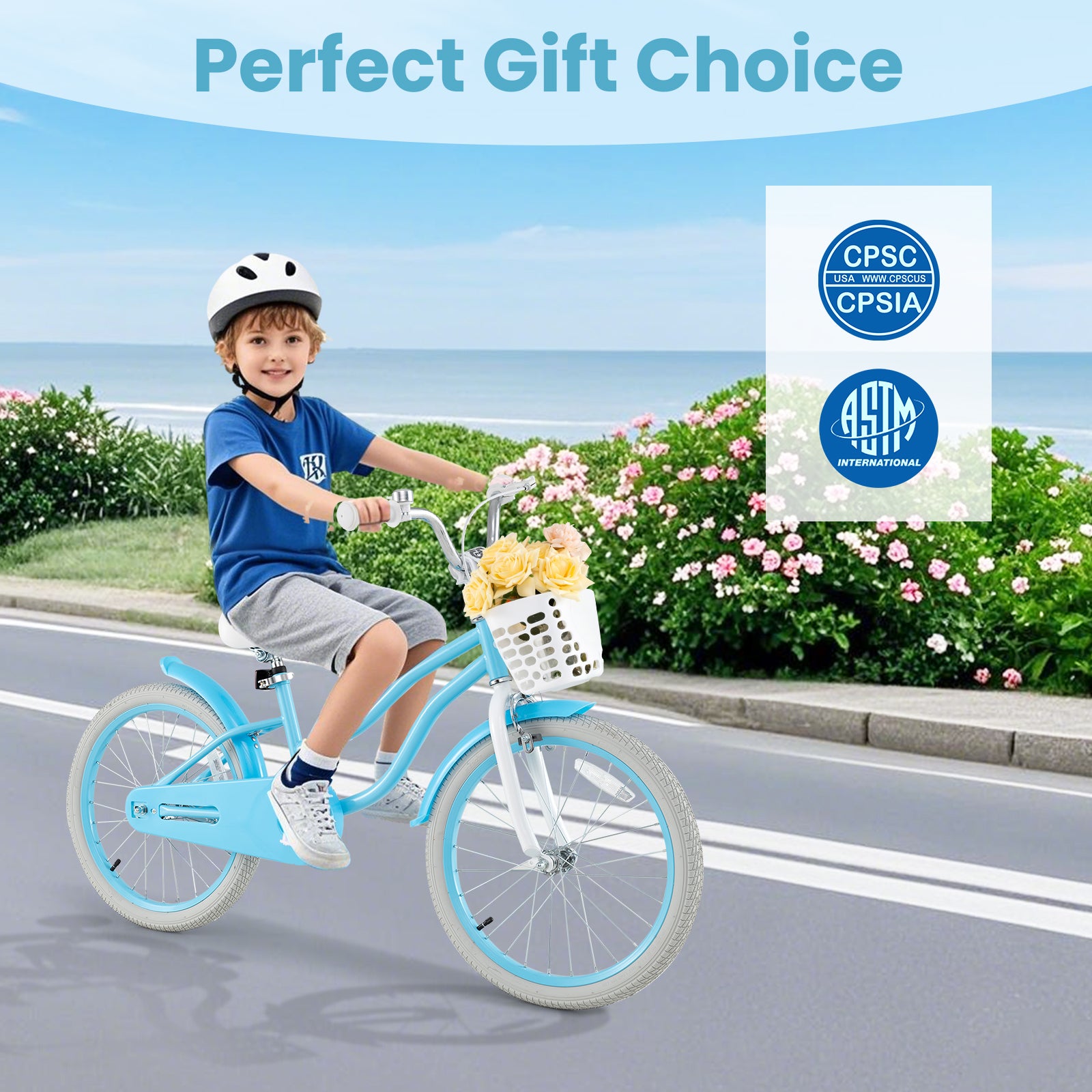 20 Inch Kids Bike with Dual Brakes and Adjustable Seat, Blue Kids Bike at Gallery Canada