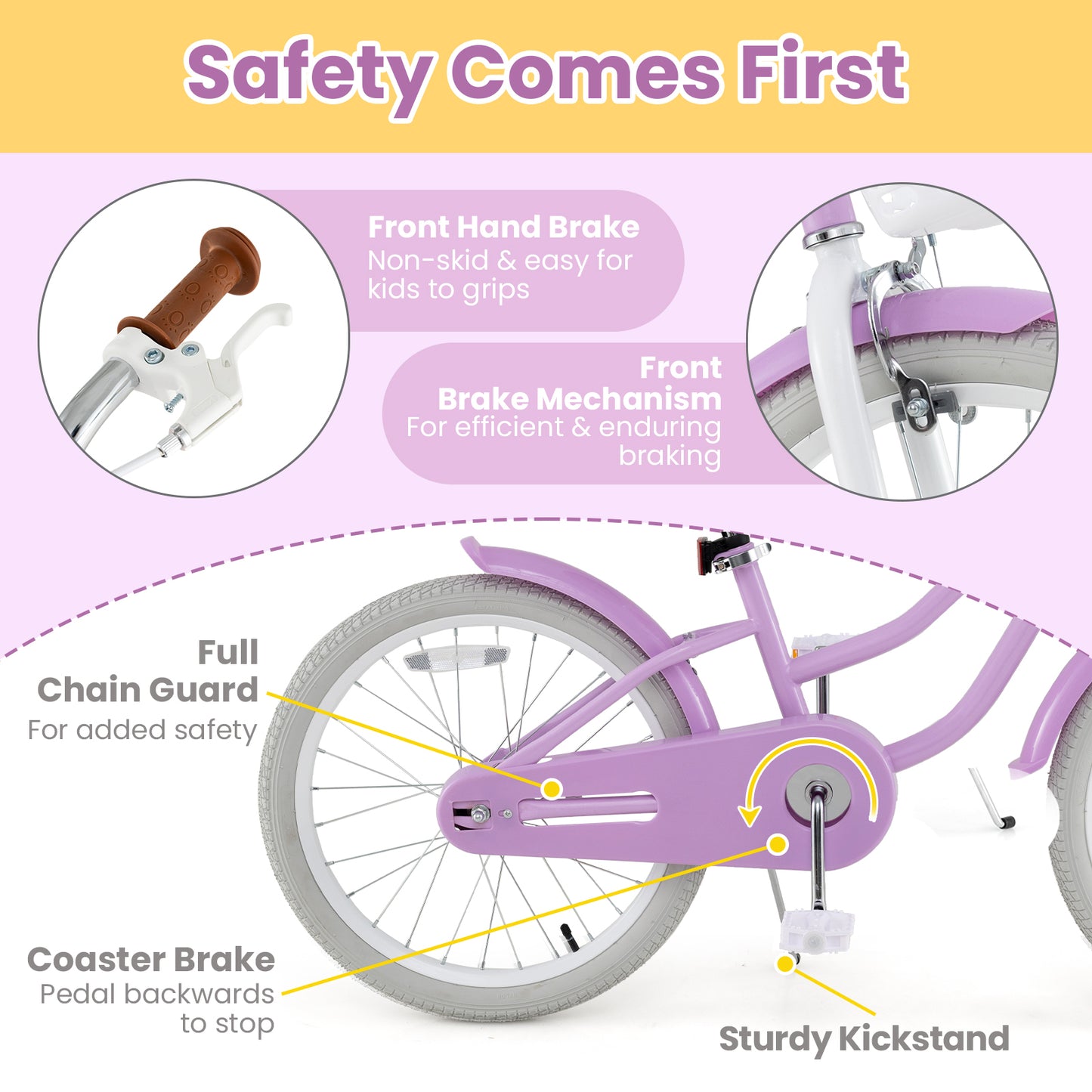 20 Inch Adjustable Kids Bike with 2 Brake System, Purple Kids Bike at Gallery Canada