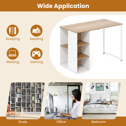 45 Inch Computer Desk with 5 Storage Compartments and Metal Frame, Natural Computer Desks at Gallery Canada