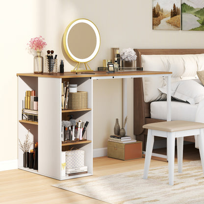 45 Inch Computer Desk with 5 Storage Compartments and Metal Frame, Natural Computer Desks at Gallery Canada